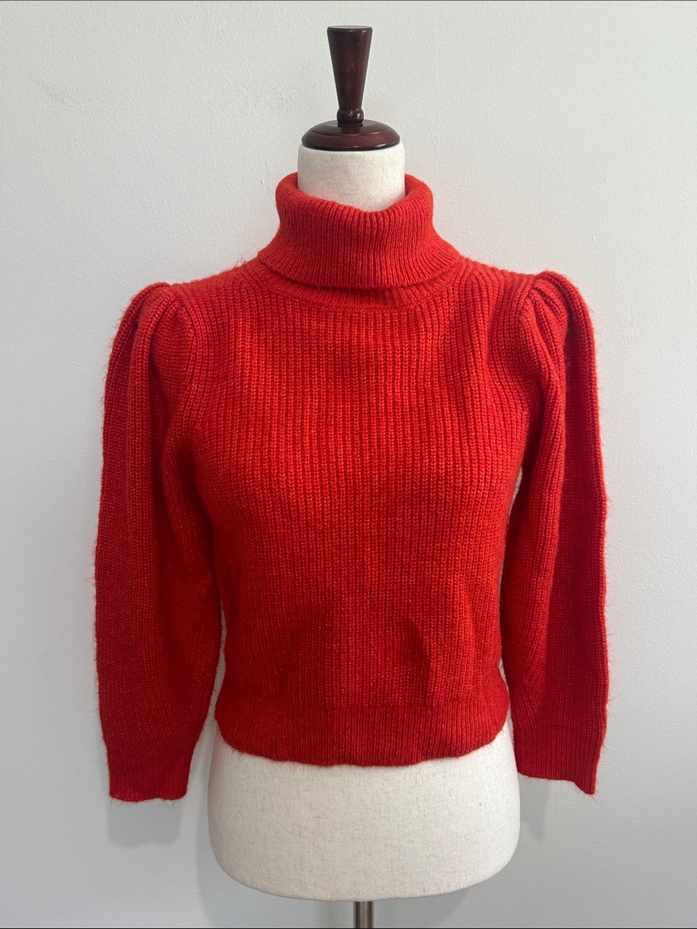 J. Crew Cropped Red Puff-Sleeve Turtleneck Sweater Size XS EUC